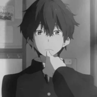 🕸 39583995 애니메이션, 소년, 손가락, 턱, 학생, 흑백 telegram sticker