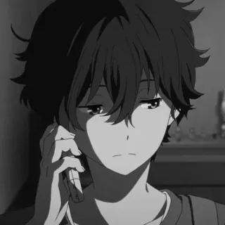 🕸 46597372 애니메이션, 슬픈, 흑백, 소년, 전화, 움직이는 telegram sticker