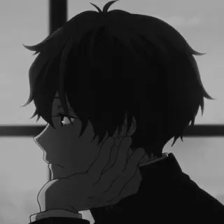 🕸 568e3bba 애니메이션, 소년, 슬픈, 생각, 흑백 telegram sticker