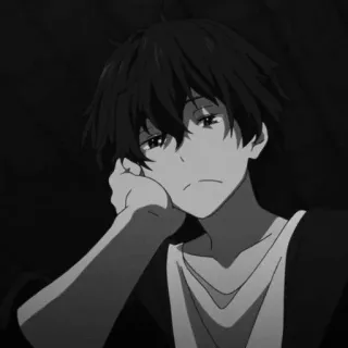 🕸 59833f56 애니메이션, 슬픈, 흑백, 소년, 인물 사진, 만화, 멜랑꼴리 telegram sticker