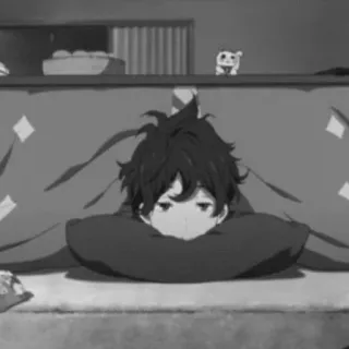 🕸 5acf76b3 애니메이션, 편안한, 느긋한, 코타츠, 소년, 졸린 telegram sticker