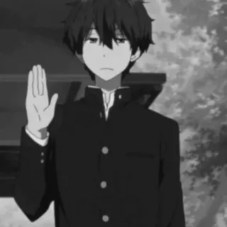 🕸 72b21b0a 애니메이션, 소년, 교복, 일본어, 손, 인사, 진지한, 흑백 telegram sticker