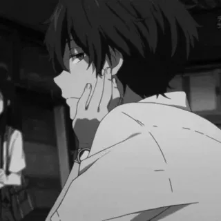 🕸 9f603d27 애니메이션, 소년, 생각에 잠긴, 흑백, 십대 telegram sticker