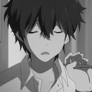 🕸 cab3d717 애니메이션, 소년, 단색, 캐릭터, 흑백, 만화, 십대 telegram sticker