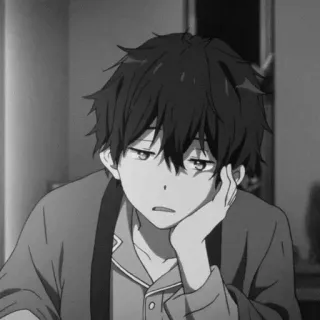 🕸 d6cba415 애니메이션, 지루함, 소년, 흑백, 잠옷, 피곤함 telegram sticker