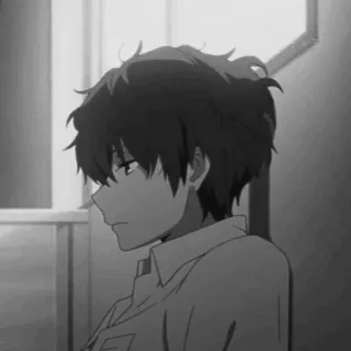 🕸 f07bc6b2 애니메이션, 소년, 슬픈, 흑백, 인물 telegram sticker