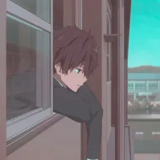 👑 cffdcd62 애니메이션, 소년, 창문, 캐릭터 telegram sticker