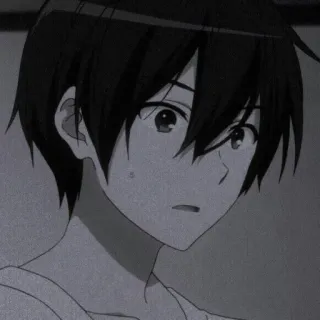 🍪 eee580c4 anime, menino, cabelo preto, triste, preocupado telegram sticker