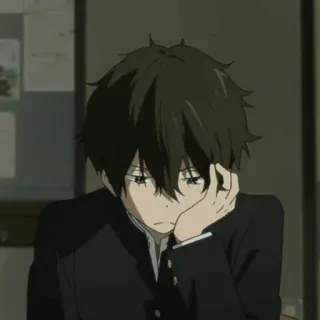 🎐 319f7e25 Houtarou Oreki Hyouka anime, boy, school uniform, sad, thinking, manga, student whatsapp sticker