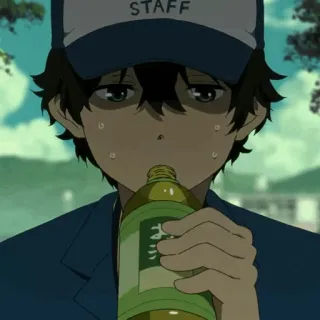 🎐 32ff26d4 STAFF anime, staff, drinking, person, male, sweating whatsapp sticker