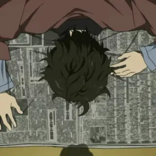 🎐 330f2d16 anime, newspaper, character, hands whatsapp sticker