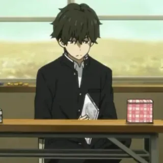 🎐 461e871c anime, boy, school uniform, desk, indoors, classroom whatsapp sticker