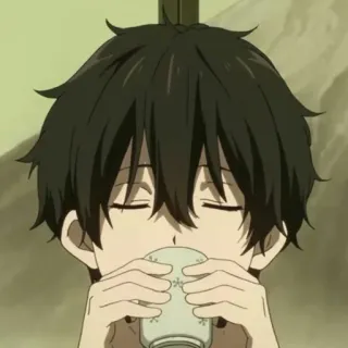 🎐 7171a262 anime, boy, drinking, cup, character whatsapp sticker