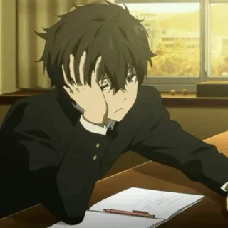 🎐 75647287 Oreki Houtarou Hyouka anime, student, school, tired, boy, manga, hyouka whatsapp sticker