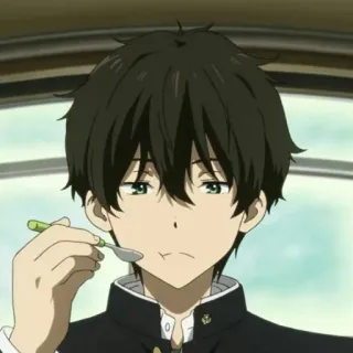 🎐 e414a064 Houtarou Oreki Hyouka anime, boy, eating, Houtarou Oreki, Hyouka, spoon whatsapp sticker