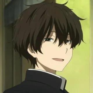 💙 43e6ef34 Houtarou Oreki Hyouka Anime, Personage, Houtarou Oreki, Hyouka, bruin haar, schooluniform telegram sticker