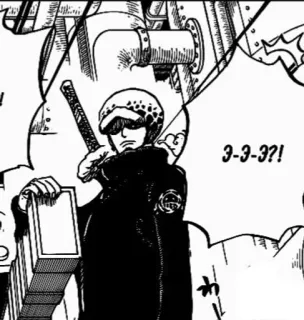 😮 29f75055 Trafalgar Law One Piece 3-3-3?! One Piece, Trafalgar Law, anime, manga, pirate, sword, speech bubble whatsapp sticker