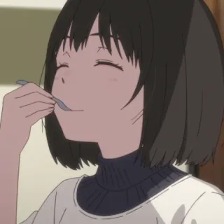 😋 20c02978 anime, ragazza, mangiare, cucchiaio, sorridente, carina, illustrazione telegram sticker