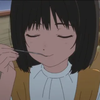 😋 3cff7c61 ragazza anime, mangiare, cucchiaio, cibo, bruna, illustrazione telegram sticker