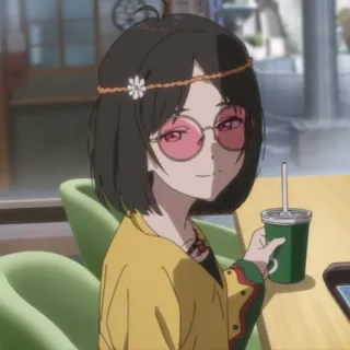 🥤 836a897e Anime, Ragazza, Occhiali, Bevanda, Fiore, Cartone animato telegram sticker