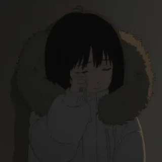 😢 8496e249 Anime, Ragazza, Triste, Piangere, Inverno, Giacca, Cappuccio telegram sticker