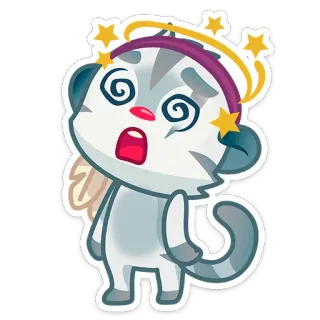 🤩 4e284761 kreskówka, oszołomiony, zwierzę, naklejka, postać, oczy, gwiazdy, biały, szary telegram sticker