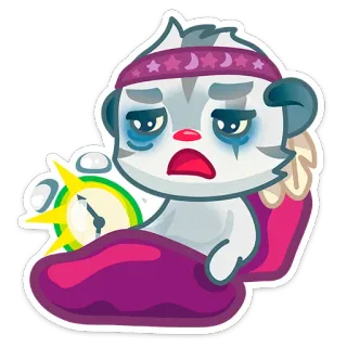 😩 ec5b7832 śpiący, zmęczony, budzik, kot, łóżko, rano telegram sticker