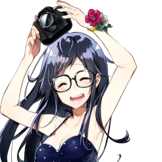 😌 cca23ef1 女人, 眼镜, 相机, 花, 动漫, 开心 telegram sticker