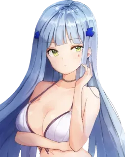 😌 e8402ba6 动漫女孩, 比基尼, 可爱, 性感, 蓝发, 动漫 telegram sticker