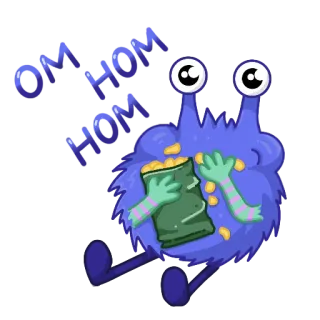 🤤 277bce14 om nom nom monstro, comendo, lanches, fofo, roxo, desenho animado whatsapp sticker