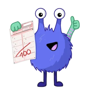 💯 52457864 100 monstro, exame, nota máxima, sucesso, desenho animado whatsapp sticker