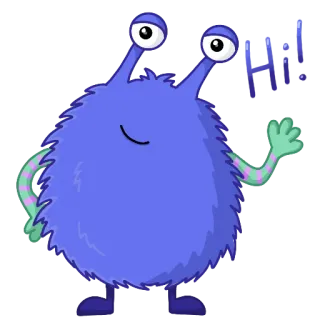 👋 61552c0e Hi! monstro, fofo, roxo, desenho animado, amigável whatsapp sticker