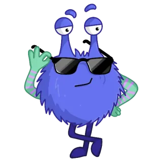 🤟 9a860225 Desenho animado, Monstro, Óculos de sol, Legal, Roxo, Maluc, Divertido whatsapp sticker