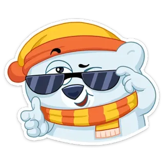 😎 0fe68a0c polar bear, sunglasses, hat, scarf, thumbs up, cartoon, cool telegram sticker