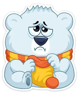 🥺 27e96e62 polar bear, cartoon, sad, winter, animal, mammal, scarf, cute telegram sticker
