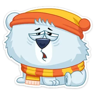😩 5cbf48ab polar bear, cartoon, winter, sad, hat, scarf, cute telegram sticker
