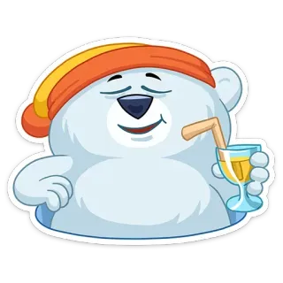 🍸 a91d620a bear, cartoon, drink, polar bear, cute, relaxing, animal telegram sticker