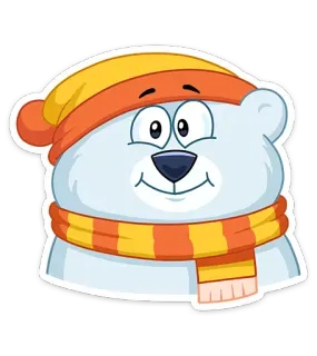 😊 d2b4db13 polar bear, cartoon, animal, winter, scarf, hat, cute, illustration telegram sticker