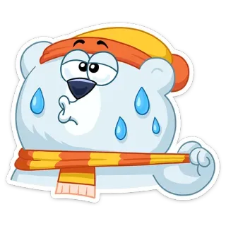 😓 dc97ac85 polar bear, cartoon, sweat, cold, winter, scarf, exercise, exhausted telegram sticker