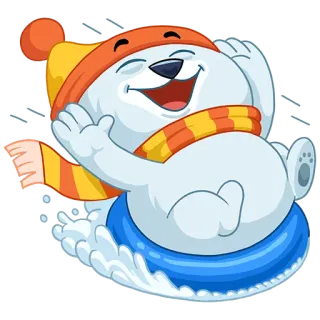 🤩 2643d8b3 ours polaire, dessin animé, hiver, neige, fun, mignon, joyeux, glissade telegram sticker