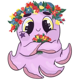 🌸 06c3e7d4 タコ, かわいい, 花冠, 漫画, 花柄, ピンク telegram sticker