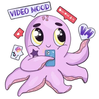 🎞 fe09358d VIDEO MOOD タコ, 動画の雰囲気, 電話, ソーシャルメディア, 漫画, ステッカー telegram sticker