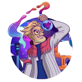 💜 ddfa91b2 科学家, 卡通, 爱情药水, 化学, 实验室, 实验, 彩色 telegram sticker