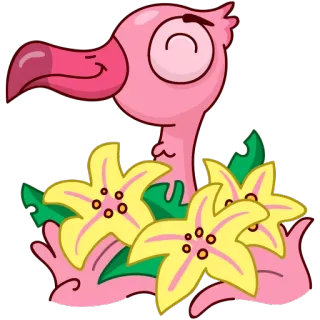 🌸 39793ab0 นกฟลามิงโก, นก, ดอกไม้, การ์ตูน, สีชมพู, เขตร้อน, สัตว์, น่ารัก telegram sticker