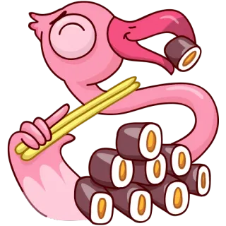 🍛 c49b8a53 นกฟลามิงโก, ซูชิ, อาหาร, การ์ตูน, นก, ตะเกียบ, น่ารัก, สัตว์ telegram sticker