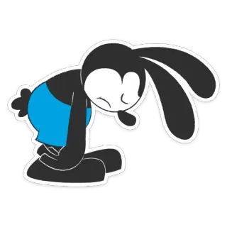 ☹️ 9989d46d Oswald the Lucky Rabbit 漫画, キャラクター, ウサギ, 悲しい, 座っている, マスコット telegram sticker