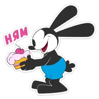 🍰 da6386e4 Oswald the Lucky Rabbit ням 漫画, ウサギ, 食べ物, カップケーキ, 甘い, かわいい, キャラクター telegram sticker