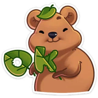 👌 81fdd1eb beer, schattig, dier, cartoon, blad, natuur, blij telegram sticker