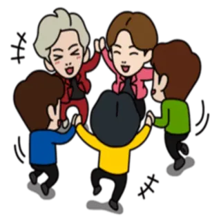 💙 c02ab4b1 การ์ตูน, กลุ่ม, เพื่อน, ฉลอง, ตัวละคร, แอนิเมชั่น telegram sticker