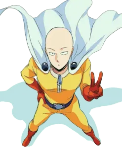 ✌ 5ee67875 Saitama One-Punch Man 사이타마, 원펀맨, 애니, 영웅, 대머리, 슈퍼히어로, 평화 기호 telegram sticker